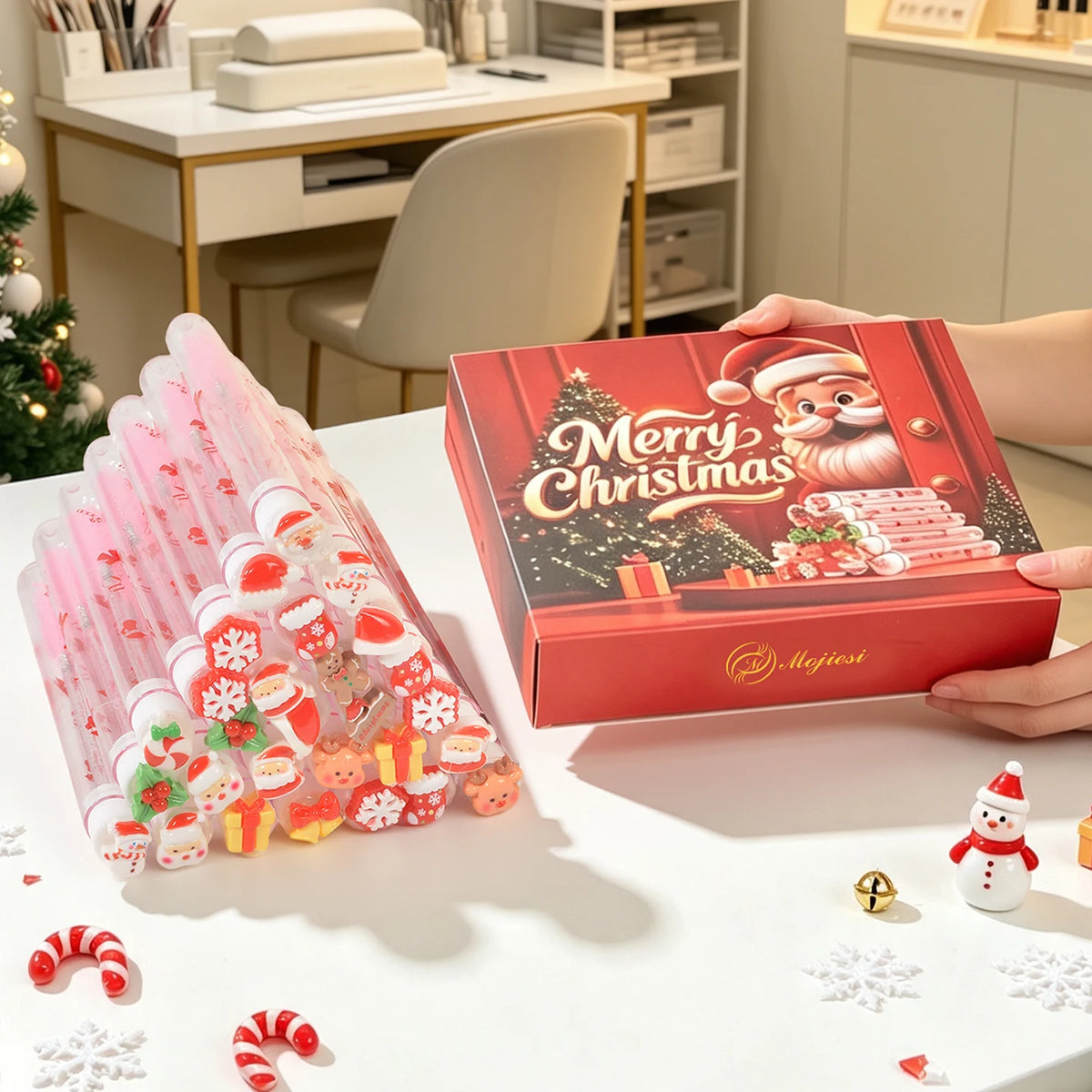 20-Pack Christmas Eyelash Brushes Featuring a Santa Snowflake Design Eyebrow Comb Makeup Applicator Includes Luxury Holiday Box