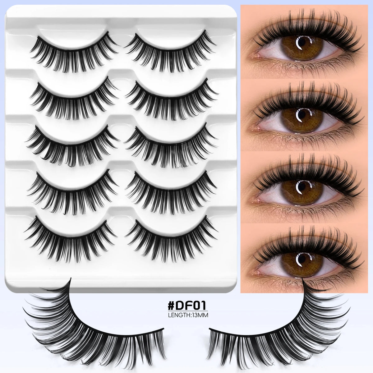 LASVIREY Cat Eye Lashes Natural Fluffy False Eyelashes Soft Wispy Natural Long Faux Mink Lashes Clear Band Lashes Extension