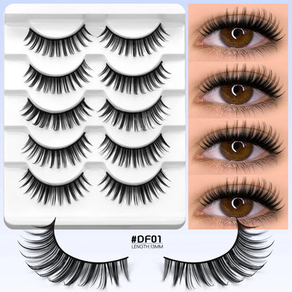 LASVIREY Cat Eye Lashes Natural Fluffy False Eyelashes Soft Wispy Natural Long Faux Mink Lashes Clear Band Lashes Extension