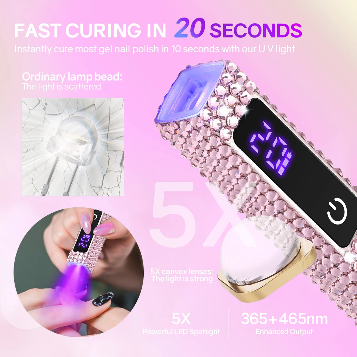 Portable Handheld Mini Nail Lamp For All Gel Polish Quick Dry USB Rechargeable Nail Dryer Machine UV LED Nail Lamp With Diamond