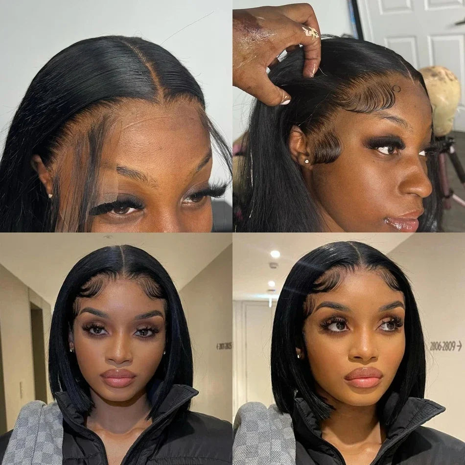 Straight 13x4 Short Bob Remy Hair HD Transparent Lace Full Lace Frontal Wigs 100% Human Hair For Women 4x4 5x5 Lace Closure Wig