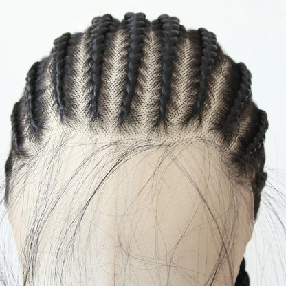 Black Braided Wigs Synthetic Full Lace Wig Glueless Full Lace Synthetic Wig Heat Resistant Fiber Wig for Women Daily Wear