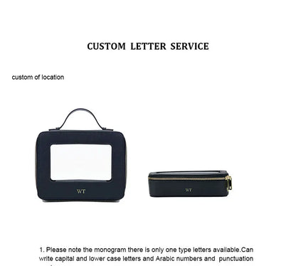 Custom Genuine Leather Travel Cosmetic Bag Set Colorful Classic Saffiano Portable Travel Clear PVC Cosmetic Bag TPU Wash Bag