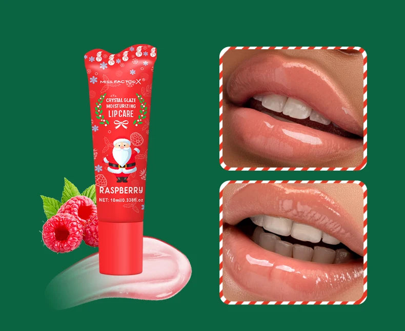 3-piece Christmas card lipstick set -3 flavors (coconut, raspberry, aloe) lasting moisturizing and luster, portable belt