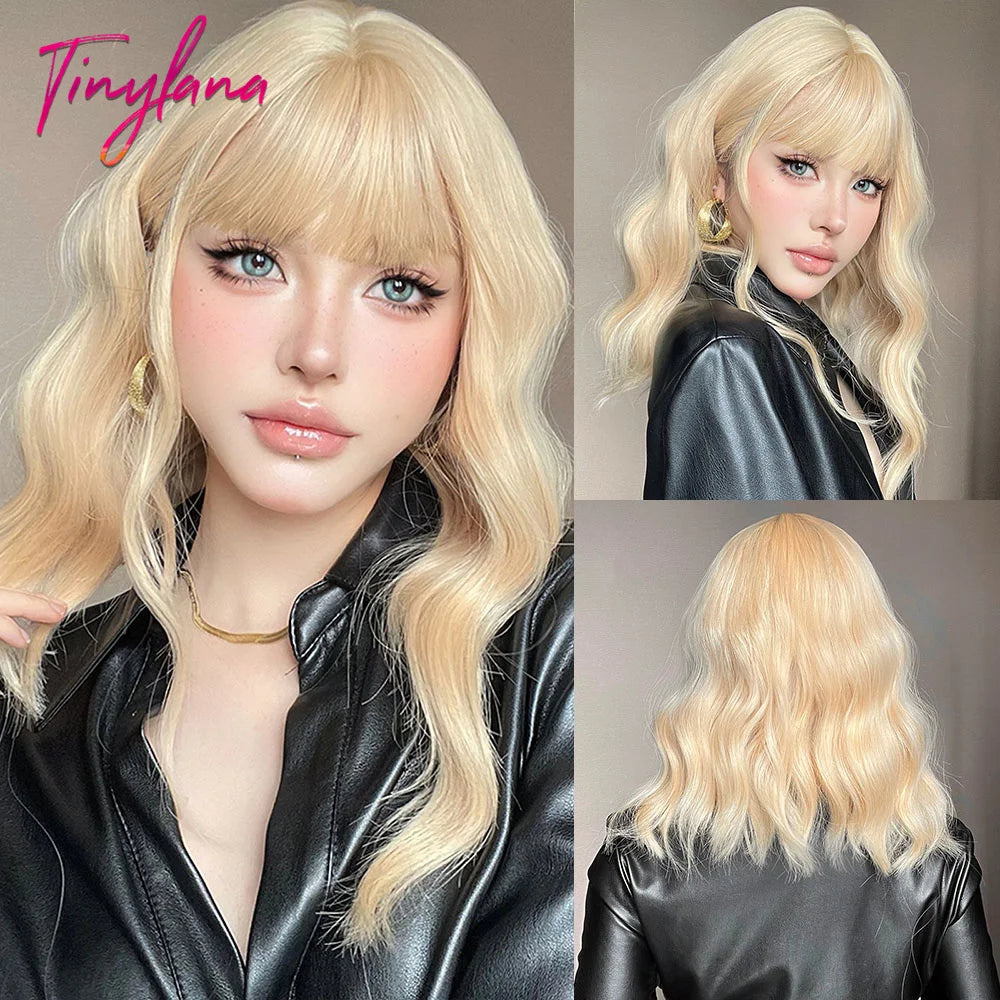 Curly Short Bob Brown Wavy Synthetic Wigs with Bangs Lolita Cosplay Brown Wig for Women Natural Daily Party Hair Heat Resistant