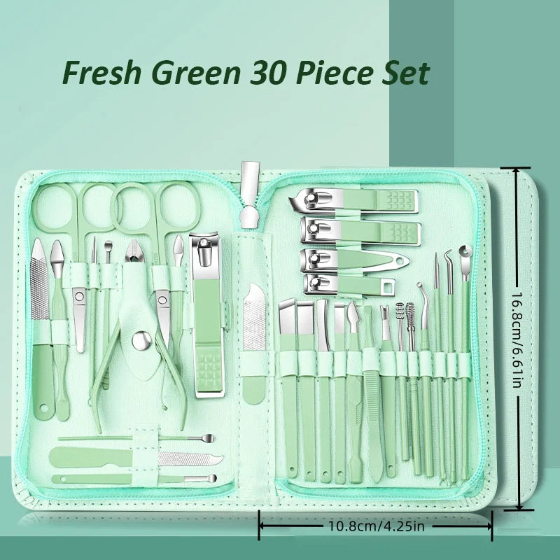 30Pcs Manicure Pedicure Kit Nail Clippers Kit Professional Stainless Steel Nail Care Tool Toenail Clipper Cutters Travel Case