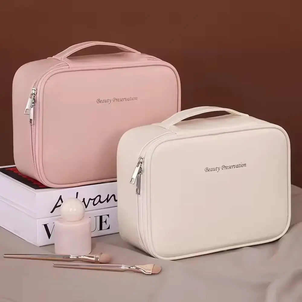 Luxury Double Layer Cosmetic Bag Zippered Waterproof Makeup Bag Large Capacity Cosmetics Organizer