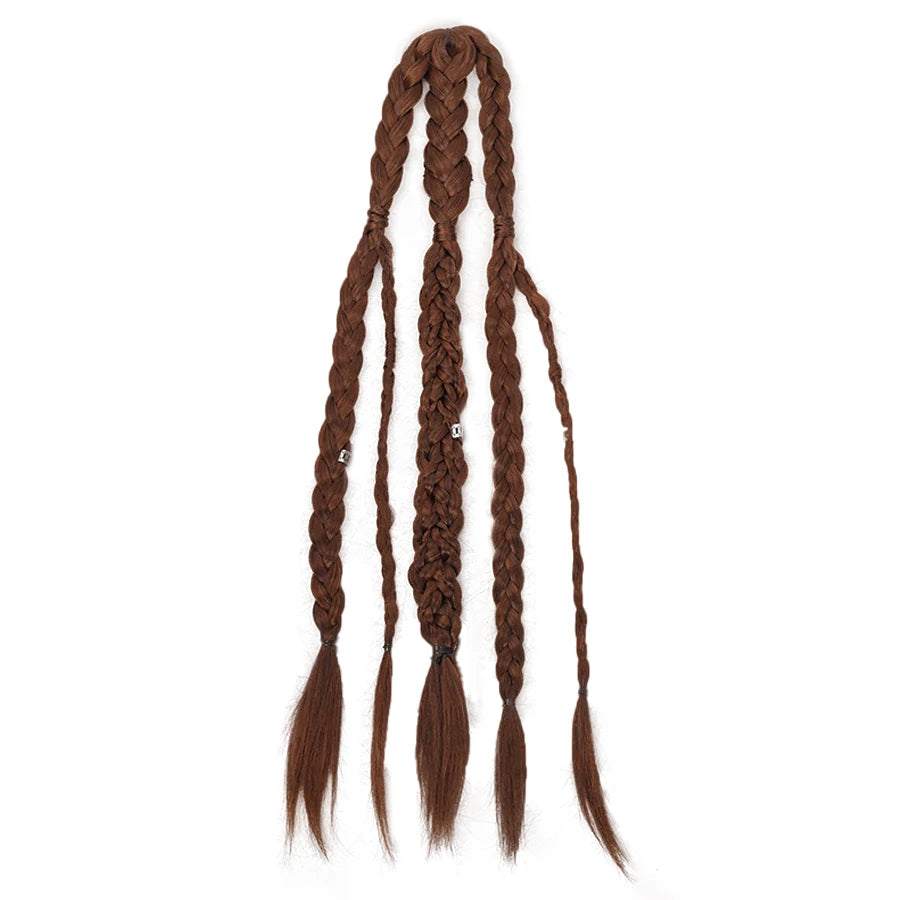 Synthetic 24" Handmade Viking Braided Ponytail Wig Men Clip In Hair Extensions,Halloween Renaissance Warrior Costume Accessories