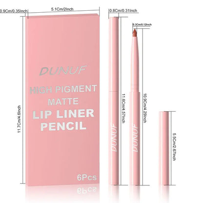 6Pcs Velvet Matte Lip Liner Pencil Set High Pigment Smooth Silky Texture Easy to Color & Define Lip Contours Daily Lip Makeup