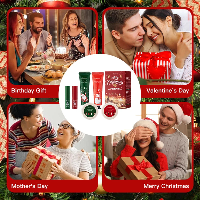 6PCS/Box Christmas gift box, lip balm hand Foot cream set, deeply hydrating lip moisturizer, lip color brighten, gift to women