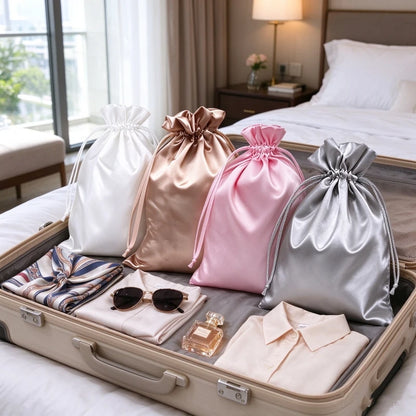 10PCS Custom Satin Bags Hair Bags Luxury Goods Silk Packaging Drawstring Pouches Makeup Case Shoes Cloth Wigs Storage Bag