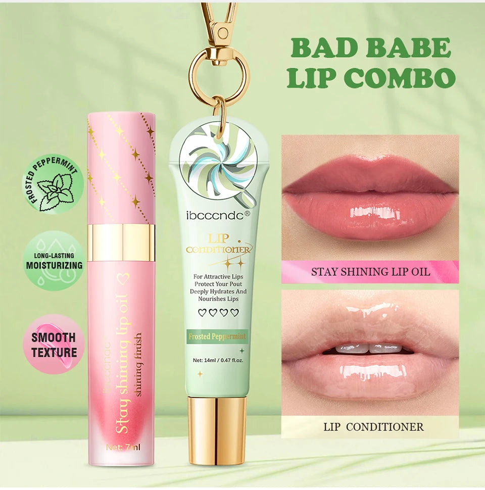 Lip Glosses Set Lip Gloss Combo with Keychain Peach Fragrance Moisturizing Plumping Lip Makeup Christmas Present