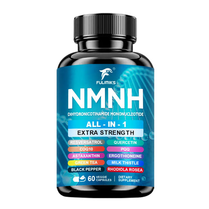 NMNH Supplement Capsules, NAD+ Booster, All-In-1, lmmune System, Energy, 60 Pills - Suitable for Men & Women - Daily Supplement
