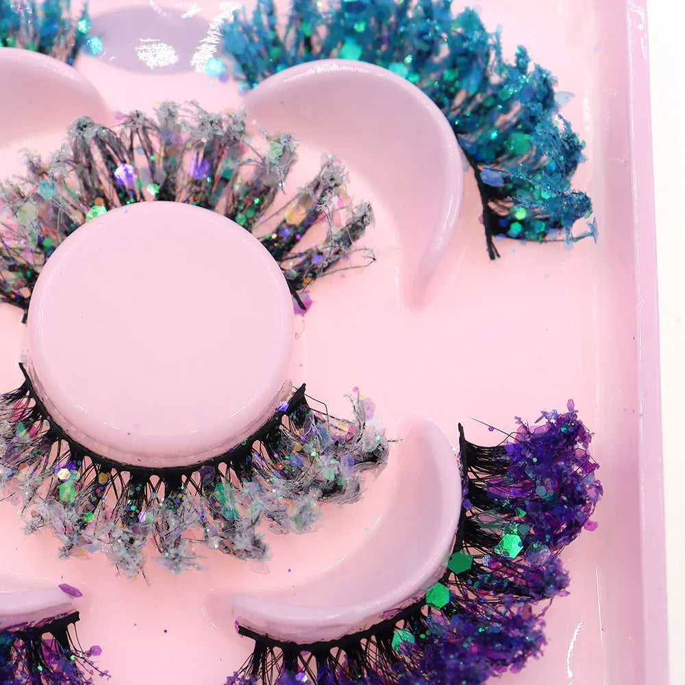 3 Pair Halloween Style Dreamy Sequins Glitter False Eyelashes Whole Strip Fluffy DIY Lashes Cosplay Stage Eye Makeup