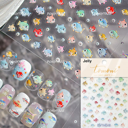 Gold Stamped Shell Conch Scallop Starfish Pearl 5D Embossed Self Adhesive Nail Art Stickers Delicate Ocean Style Manicure Decals