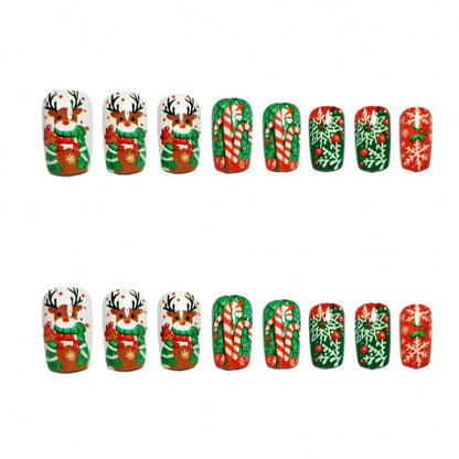24Pcs Fake Nails, Christmas Theme Manicure, Cute Snowman Nail Tips, Luxurious And Elegant Style, Suitable For Parties, Gatherings, And Daily Wear