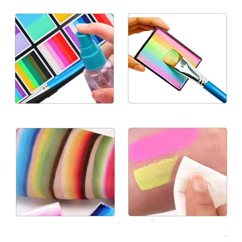 Professional Body Art 12 Colors Pastel Neon UV Color Rainbow Split Cake Face Paint Palette for Halloween Christmas