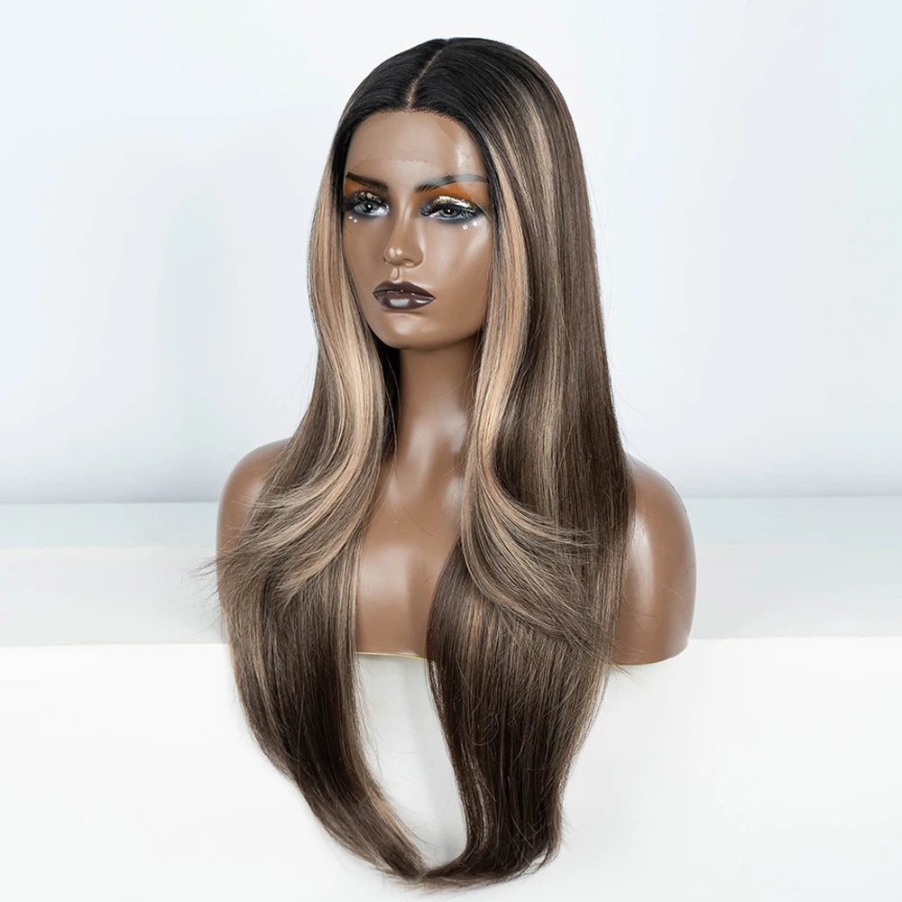 Synthetic Lace Front Wig Long straight Layered 28 Inch Lace Wig Heat Resistant Wigs For Women Lace Front Wig