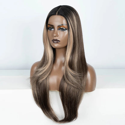 Synthetic Lace Front Wig Long straight Layered 28 Inch Lace Wig Heat Resistant Wigs For Women Lace Front Wig