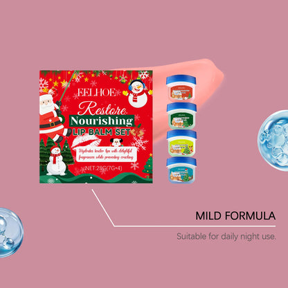 4pcs/kit Christmas Lip Balm Set Moisturizing Anti Cracking Hydrating Nourishing Plump Lips Lipstick Skin Care Christmas Box Gift