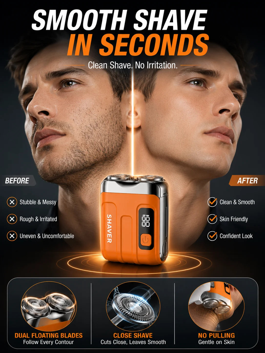 Portable Electric Shaver,Beard,For Men Pocket Razor Usb-C Rechargeable Waterproof Dual Blade Mini Beard Shaver