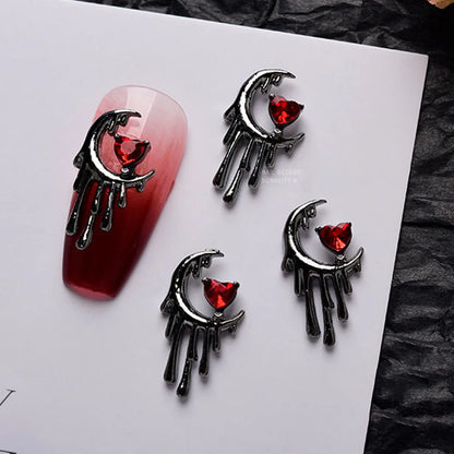 10pcs Darkness Metal Nail Charms Heart with Dark Gems Luxury Nail Decoration 3D DIY Parts Retro Style Aolly Black Heart Charm