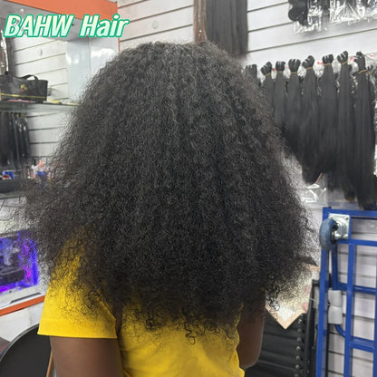 Indian Human Hair Jerry Curly Wig 300% Density Virgin Hair Wig Natural Color Kinky Curly 5x5 Transparent Lace Wig For Women