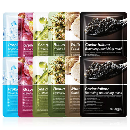 6/12pcs BIOAQUA Caviar Grape White Truffle Face Mask Anti Wrinkle skincare Moisturizing Hydrating Facial Masks Skin Care