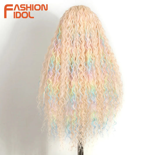 FASHION IDOL 13X4 Twist Box Braided Lace Wigs For Women Synthetic Lace Frontal Wigs Ivory White Faux Locs Goddess Braids Wigs