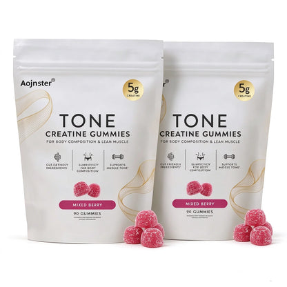 Aojnster Tone Creatine Gummies, for Body Composition & Lean Muscle, Mixed Berry, 5g Creatine, 90 Gummies