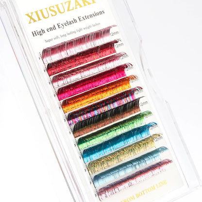 XIUSUZAKI Mixed Colors Glitter Eyelash Extension Colorful Shiny Classic Individual False Lashes for Christmas Makeup Suppliers