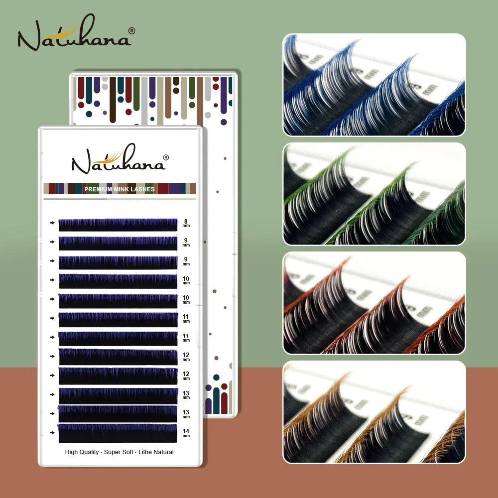 NATUHANA Ombre Blue Purple Color Eyelash Extension Individual Faux Mink Eyelashes Gradient White False Lashes