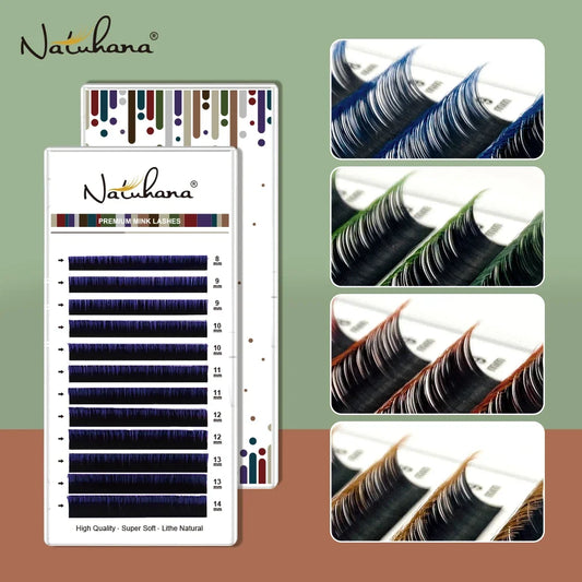 NATUHANA Ombre Blue Purple Color Eyelash Extension Individual Faux Mink Eyelashes Gradient White False Lashes