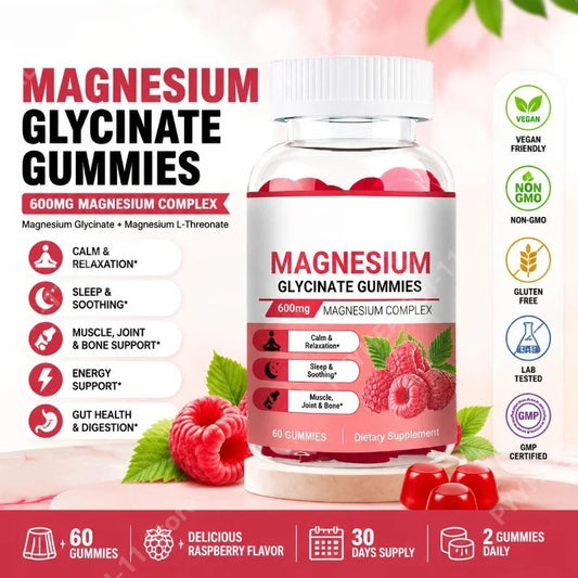 Magnesium Glycinate Gummies Vegan 600mg Magnesium Complex Chewable for Calm Relaxation and Sleep Soothing 60 Gummies