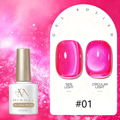 MIANEL 2026 Summer Trend Nude Pink Cat Eye Gel Nail Polish Soft Brightening Transparent Peach Pink with Glass Bead