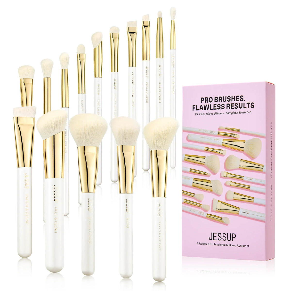 Jessup Makeup Brushes set 15pcs White Makeup Brush Foundation Contour Concealer Premium Synthetic Eyeshadow Cosmetic Tools T518