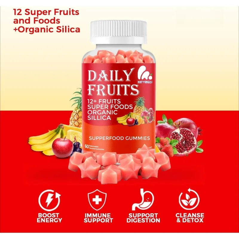 fruit gummies contain 12 types of super fruits, collagen supplements for immune and antioxidant support, gluten free, non GMO