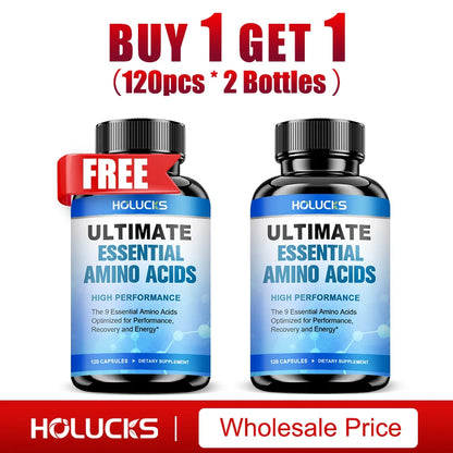 HOLUCKS Essential Amino Acids EAA Supplement 9 EAAs 120 Tablets Muscle Recovery Energy Performance