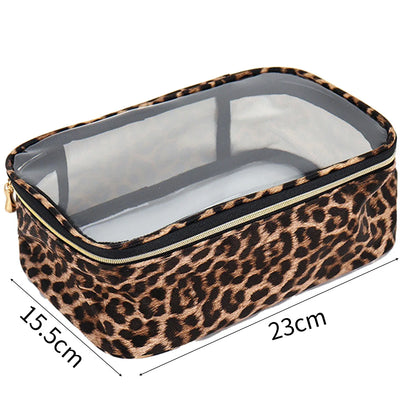 Transparent Leopard Print Clear Makeup Bag Large Capacity Travel Make Up Cosmetic Organizer Zipper Waterproof Cosmetic Bag