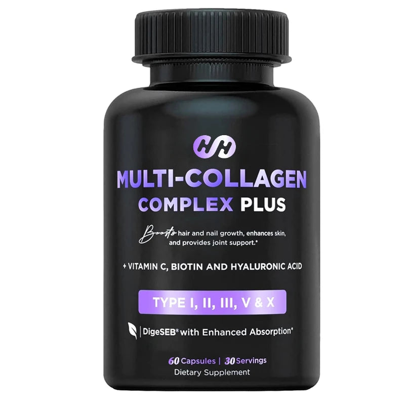60 Capsules of Multi Collagen Biotin, Hyaluronic Acid, Vitamin C Hair Growth Support Supplement for Skin and Nail Beauty Complex