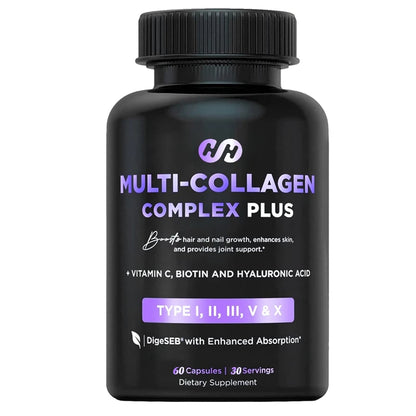 60 Capsules of Multi Collagen Biotin, Hyaluronic Acid, Vitamin C Hair Growth Support Supplement for Skin and Nail Beauty Complex
