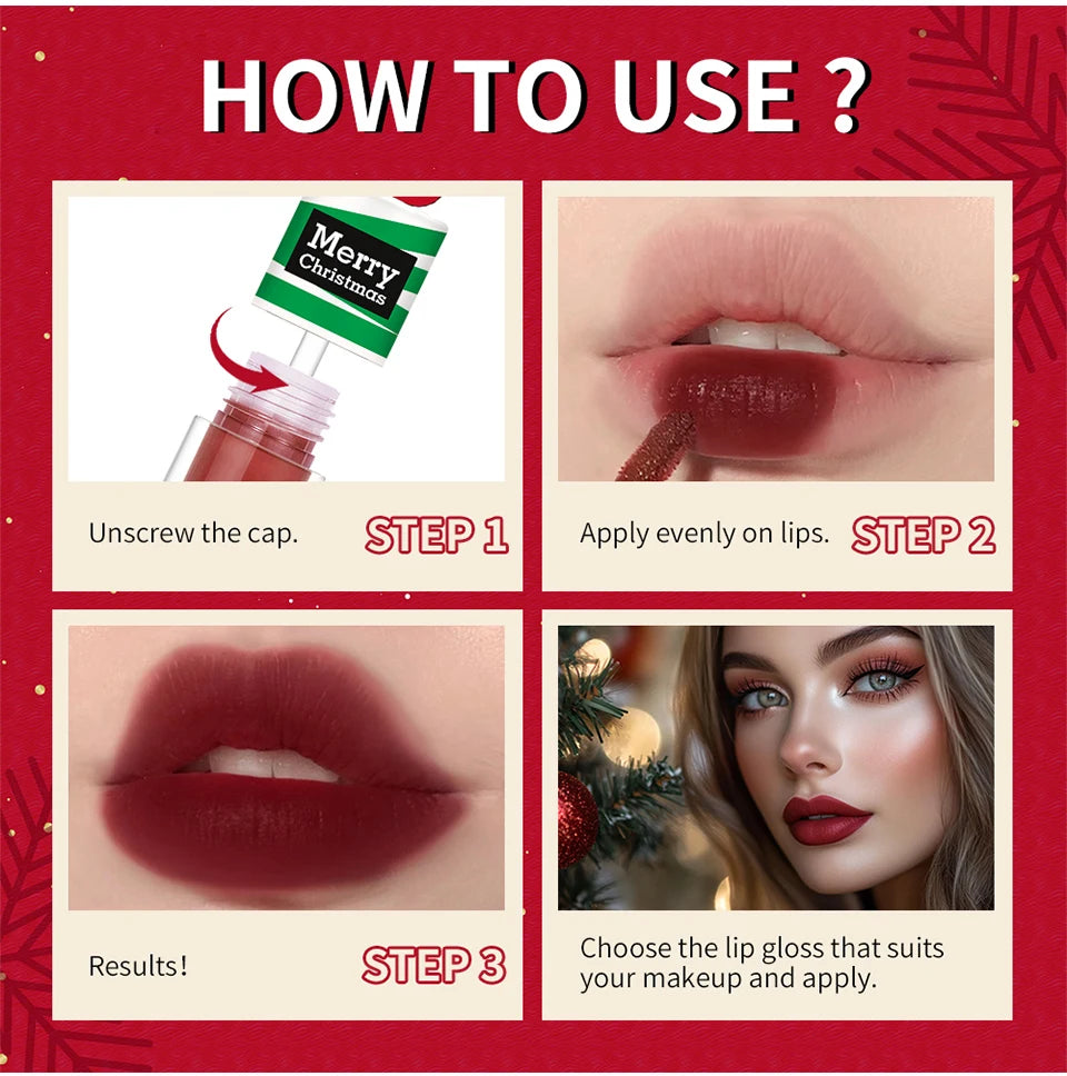 Christmas Lip Gloss Set Waterproof Long-Lasting Moisturizing Lip Skincare Lip Glaze Set Ideal Festive Holiday Christmas Gift