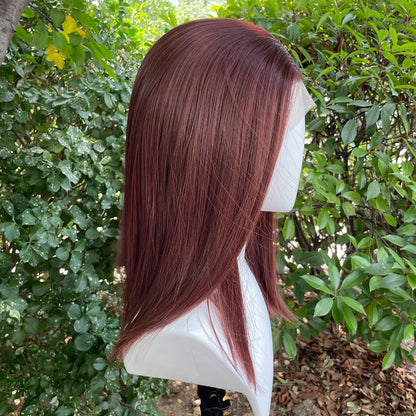 Red Brown Shoulder Length 13x4 Synthetic Lace Front Wigs Women Middle Part Synthetic Wigs Layers Glueless Wigs 150% Density Lady