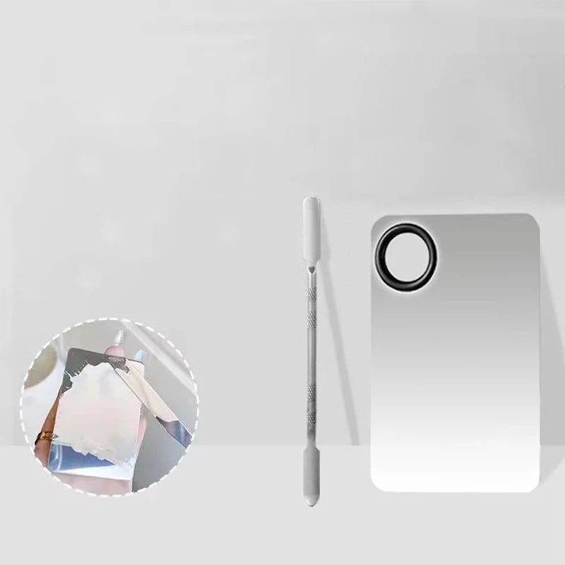 【M】1Set Foundation Brush Mixing Palette Stainless Steel Mixer Palette With Spatula Lipstick Eye Shadow MakeUp Tools