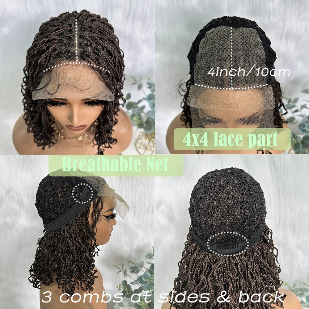 IPARTY Synthetic 4x4 Lace Front Wig 14inch Curly Faux Locs Braided Wig Large Parting Space Twist Dreadlock Wigs for Black Women
