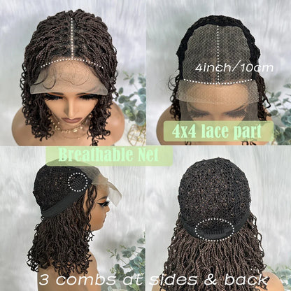 IPARTY Synthetic 4x4 Lace Front Wig 14inch Curly Faux Locs Braided Wig Large Parting Space Twist Dreadlock Wigs for Black Women