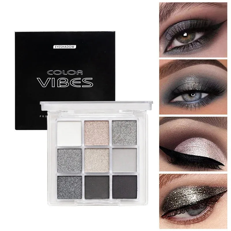 9 Colors Glitter Eyeshadow Palette Purple Glitter Pearlescent Matte Eye Shadows Shimmer Long Lasting Women Eye Pigments Makeup