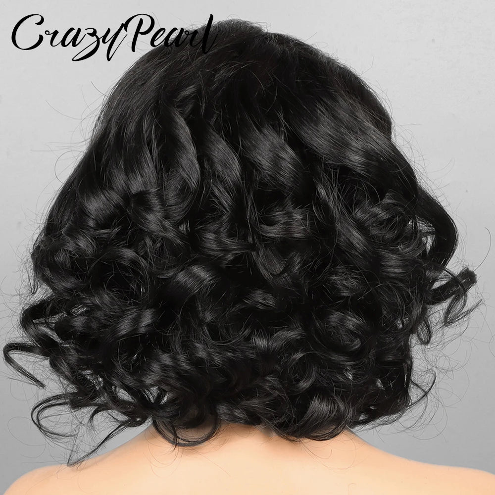 Short Bob Wig Human Hair 180% Density Glueless Lace Closure Wigs for Black Women Body Wave 13X4 Lace Front Wig Loose Wave Culry