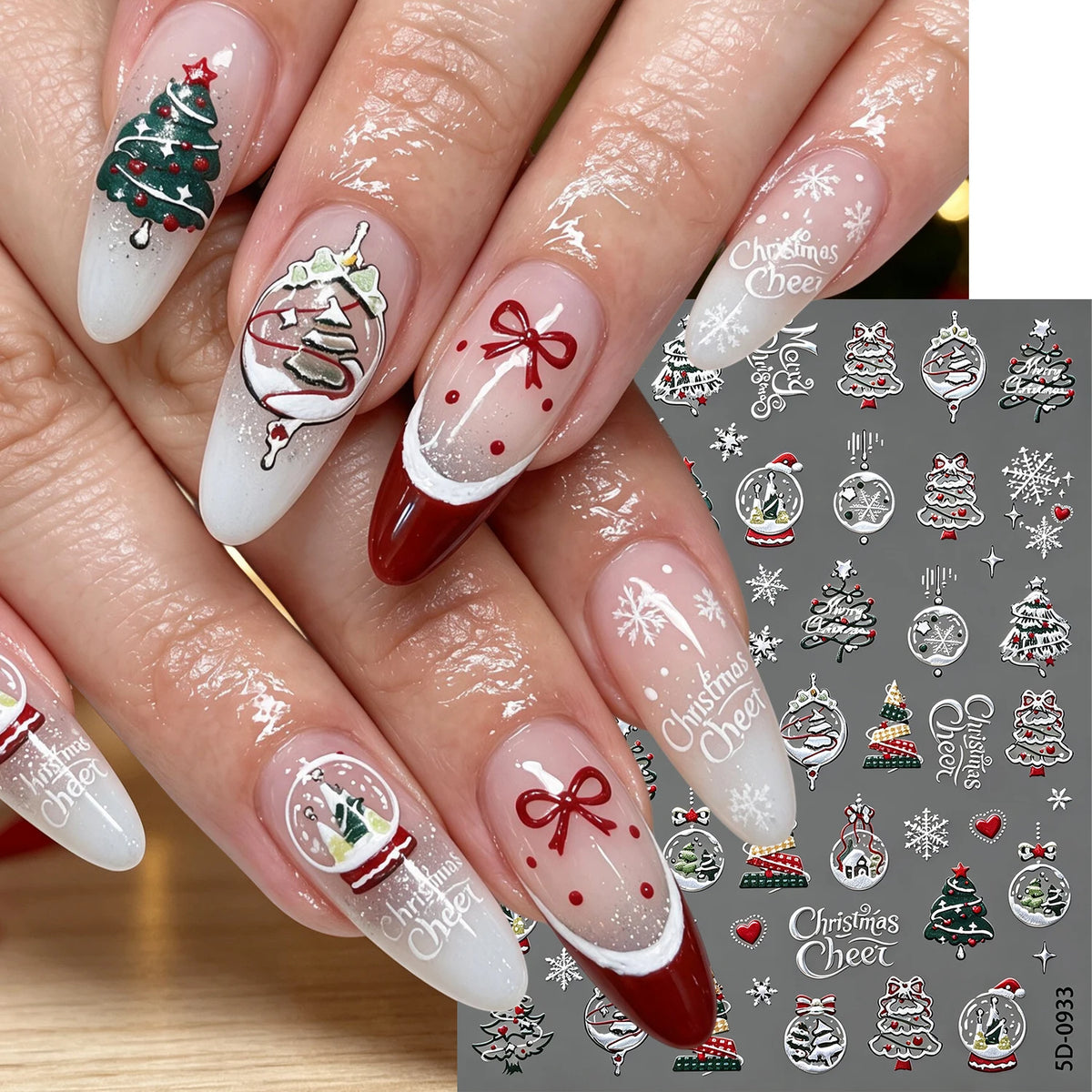 4pcs/set Christmas Snow Globe Snowflake Nail Stickers Round Wreath Polka Dots Merry Christmas Nail Decals Festival Decorations