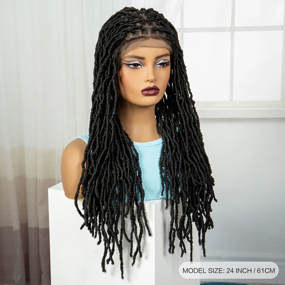 24Inch Full Lace Locs Braided Wigs with Baby Hair Lace Frontal Synthetic Braids Wigs for Black Women Natural HD Lace Braids Wigs